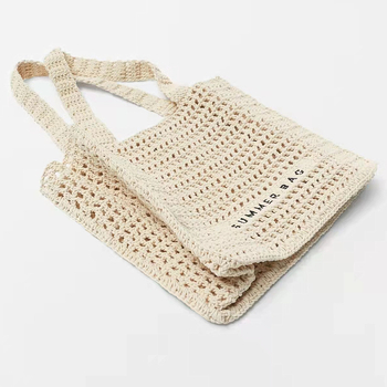 Z minimalistička torba za rameno s prorezanim crochet uzorkom, torba u stilu slamnat za ljeto i plažu, slovo A