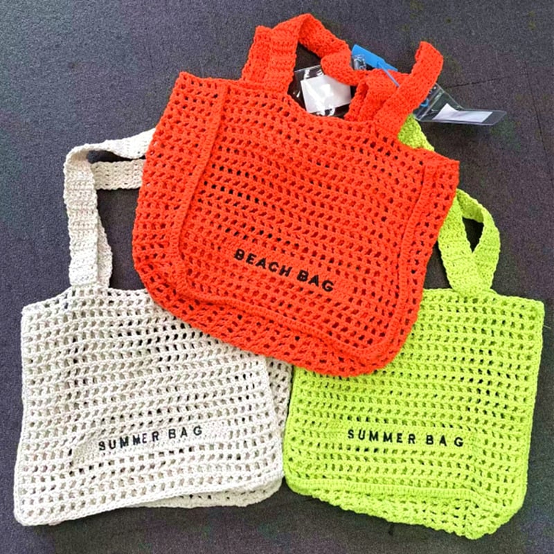 Z minimalistička torba za rameno s prorezanim crochet uzorkom, torba u stilu slamnat za ljeto i plažu, slovo A