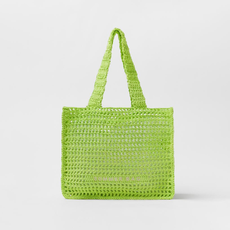 Z minimalistička torba za rameno s prorezanim crochet uzorkom, torba u stilu slamnat za ljeto i plažu, slovo A