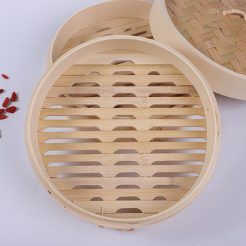 Coș de aburi din bambus pentru dim sum și chifle aburite, formă circulară