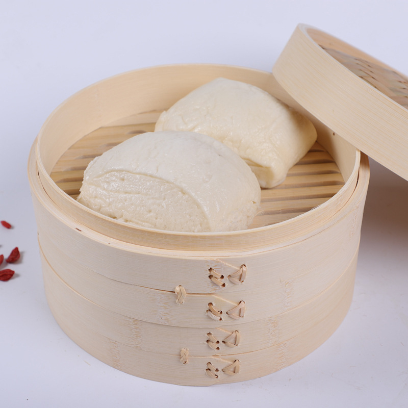 Coș de aburi din bambus pentru dim sum și chifle aburite, formă circulară