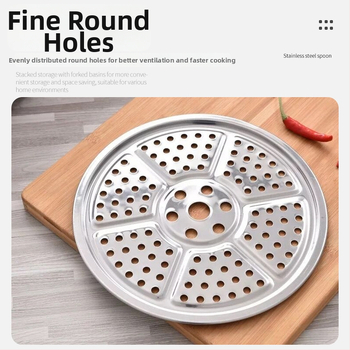 Tavă rotundă de aburi din oțel inox, diametru 26-58 cm, tavă groasă cu compartimente pentru aburirea chiflelor