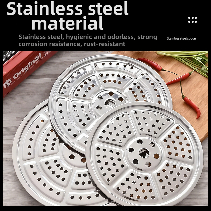 Tavă rotundă de aburi din oțel inox, diametru 26-58 cm, tavă groasă cu compartimente pentru aburirea chiflelor