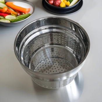 Coș de abur din oțel inoxidabil 304, cu filtru de drenaj, suport înălțat, coș de paste personalizabil, culoare albastru