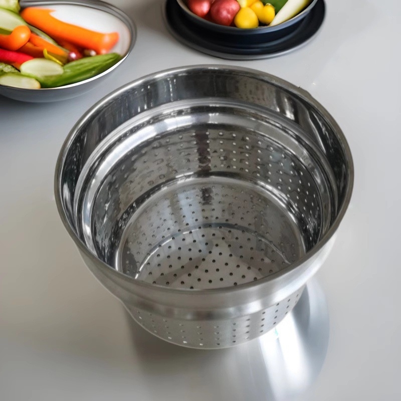 Coș de abur din oțel inoxidabil 304, cu filtru de drenaj, suport înălțat, coș de paste personalizabil, culoare albastru