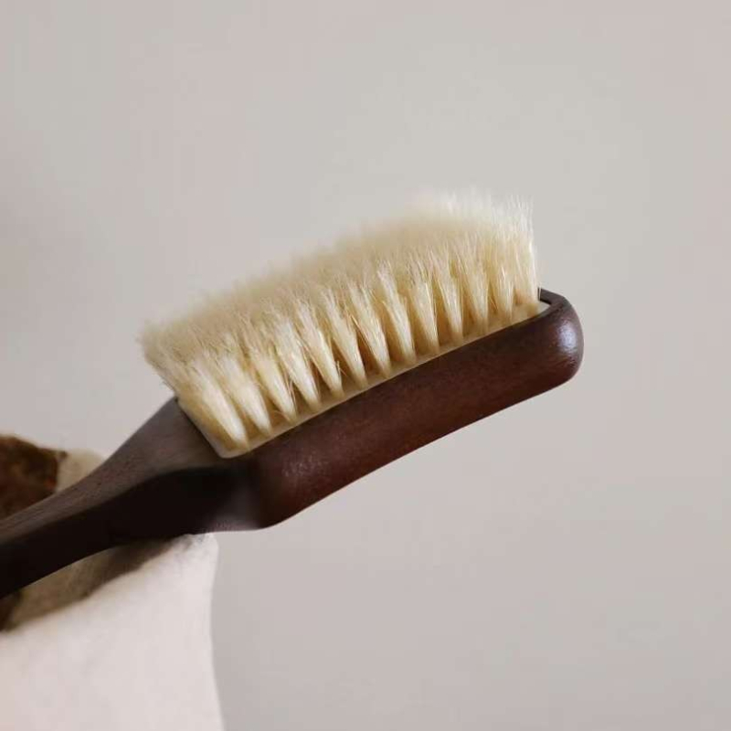 Perie de baie cu peri de porc sălbatic, mâner din lemn de abanos, peri moi, mâner lung pentru curățarea spatelui, prosop de exfoliere manual