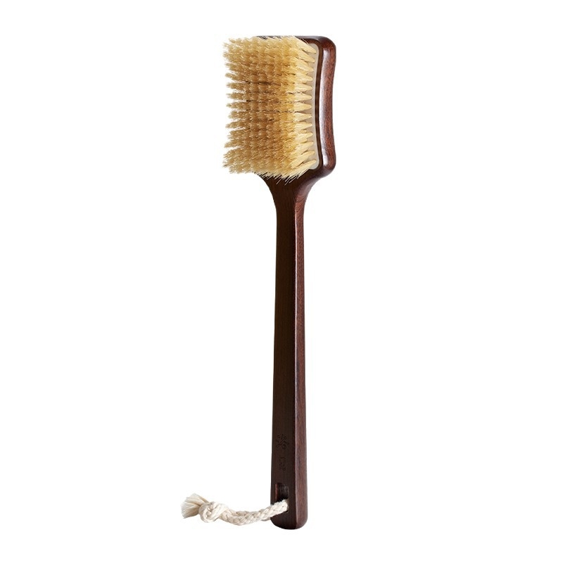 Perie de baie cu peri de porc sălbatic, mâner din lemn de abanos, peri moi, mâner lung pentru curățarea spatelui, prosop de exfoliere manual