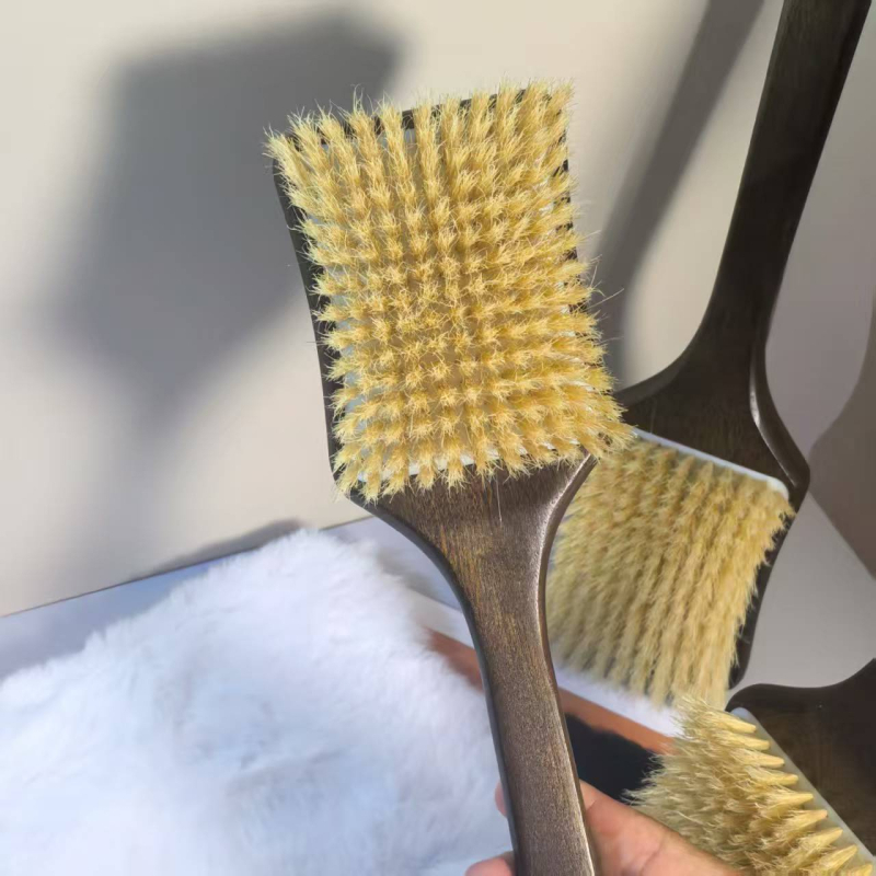 Perie de baie cu peri de porc sălbatic, mâner din lemn de abanos, peri moi, mâner lung pentru curățarea spatelui, prosop de exfoliere manual