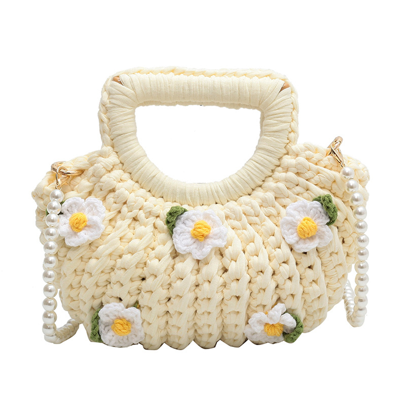 Gardenia školjkasta torba — ručno pletena, crossbody torba, završeni proizvod