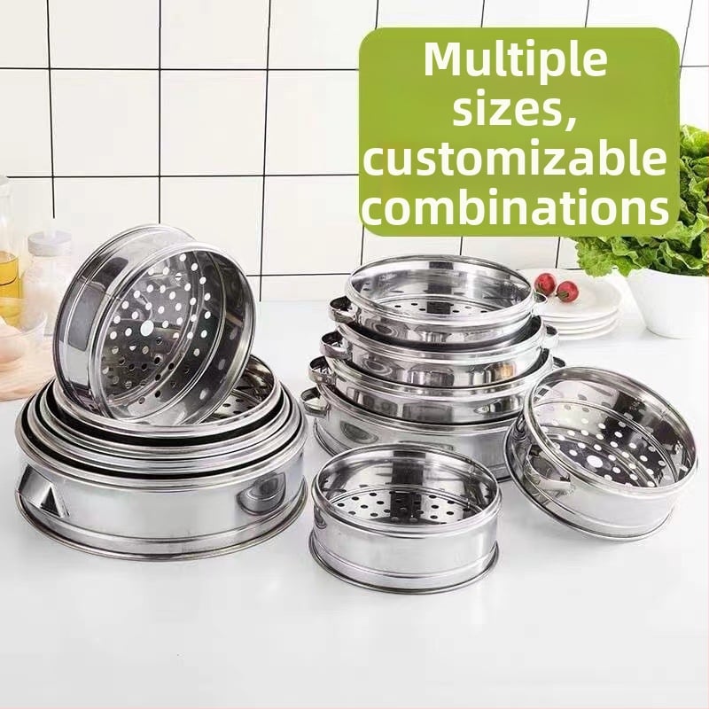 Aburitor din oțel inoxidabil, capacitate mare, coș cu trei găuri și grilă de aburire îngroșată pentru utilizare comercială – pentru gătit chifle și pâine la aburi