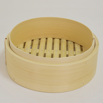 Coș de aburi din bambus, 10 inch, cu bază netedă, groasă și cu știfturi din aluminiu