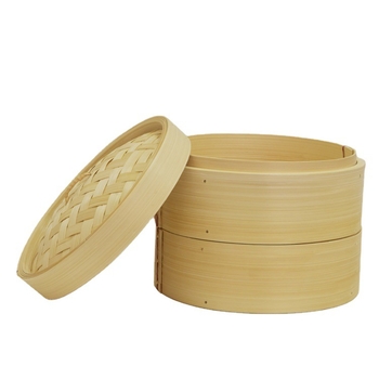 Coș de aburi din bambus, 10 inch, cu bază netedă, groasă și cu știfturi din aluminiu