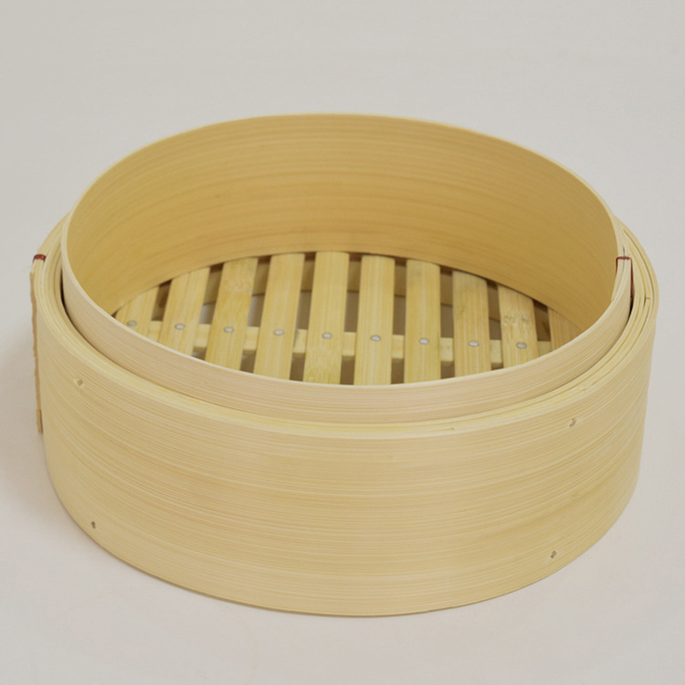 Coș de aburi din bambus, 10 inch, cu bază netedă, groasă și cu știfturi din aluminiu