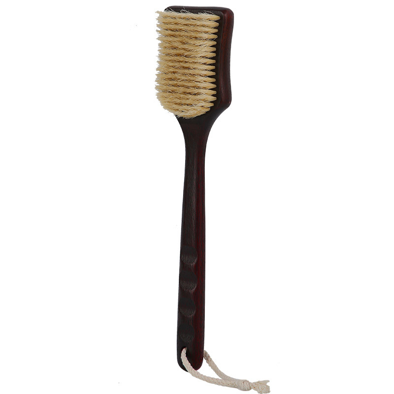Perie de baie din lemn de abanos, mâner lung, cu peri moi din păr de mistreț, pentru exfoliere și frecare, perie pentru spate și instrument de uscare a corpului