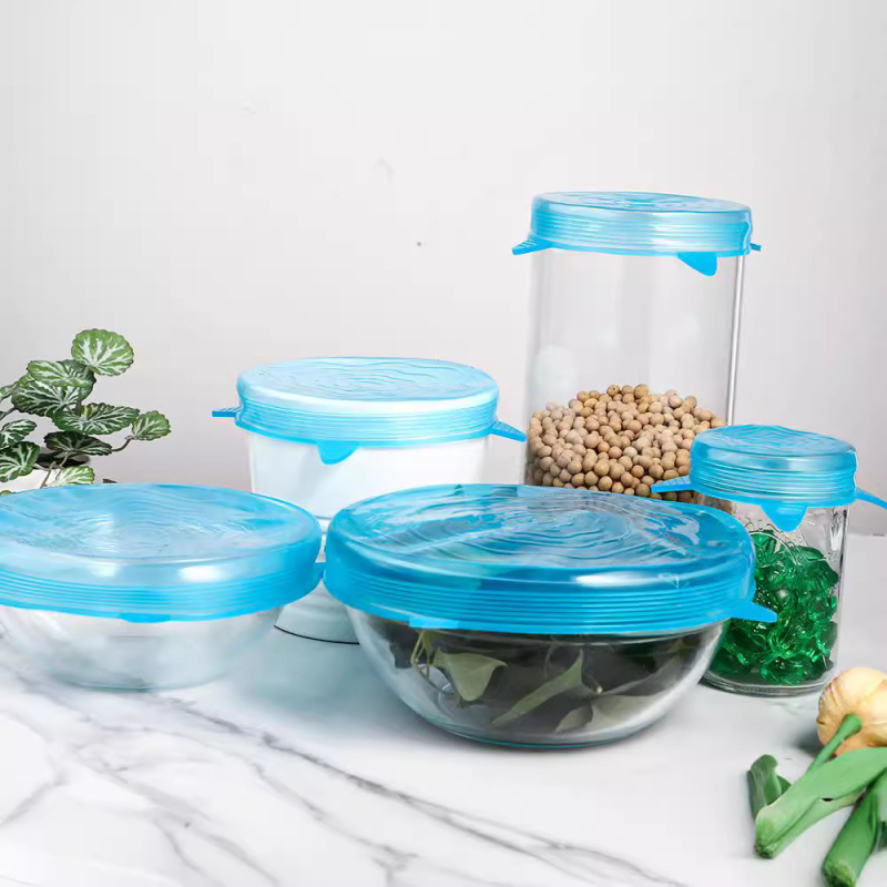 Set de 5 capace din silicon pentru depozitarea alimentelor, capace circulare groase pentru frigider, etanșare universală