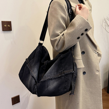 Ženska denim torbica s crossbody remenom, velika kapaciteta, svakodnevna upotreba, stil 2025