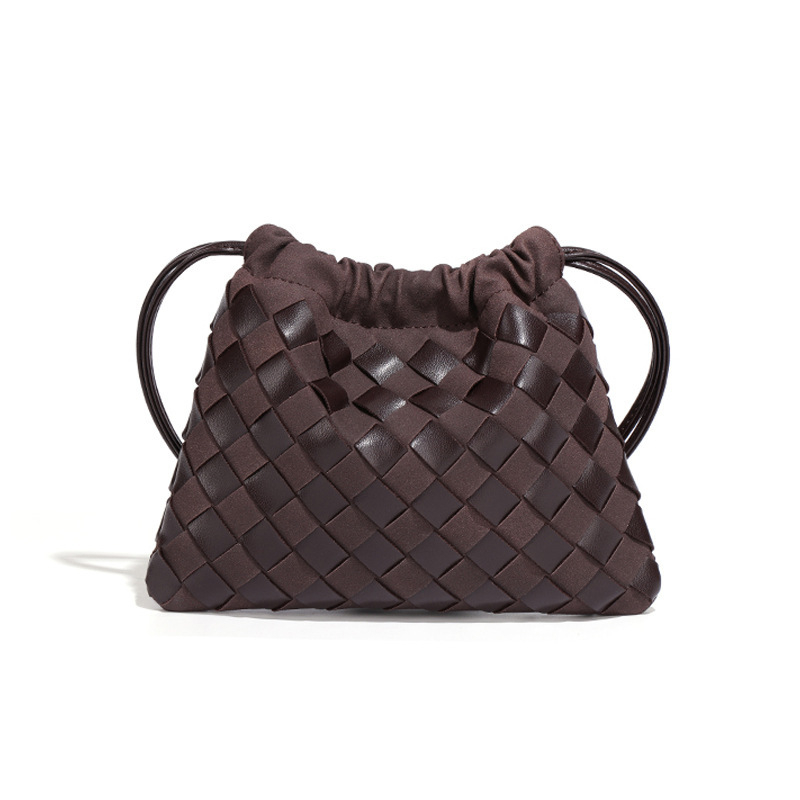 Mini torbica od PU kože sa zatvaračem sa šňurkom, karirani uzorak i dizajn oblaka, inspirirano japanskim i korejskim stilom, pogodna za rame ili crossbody.