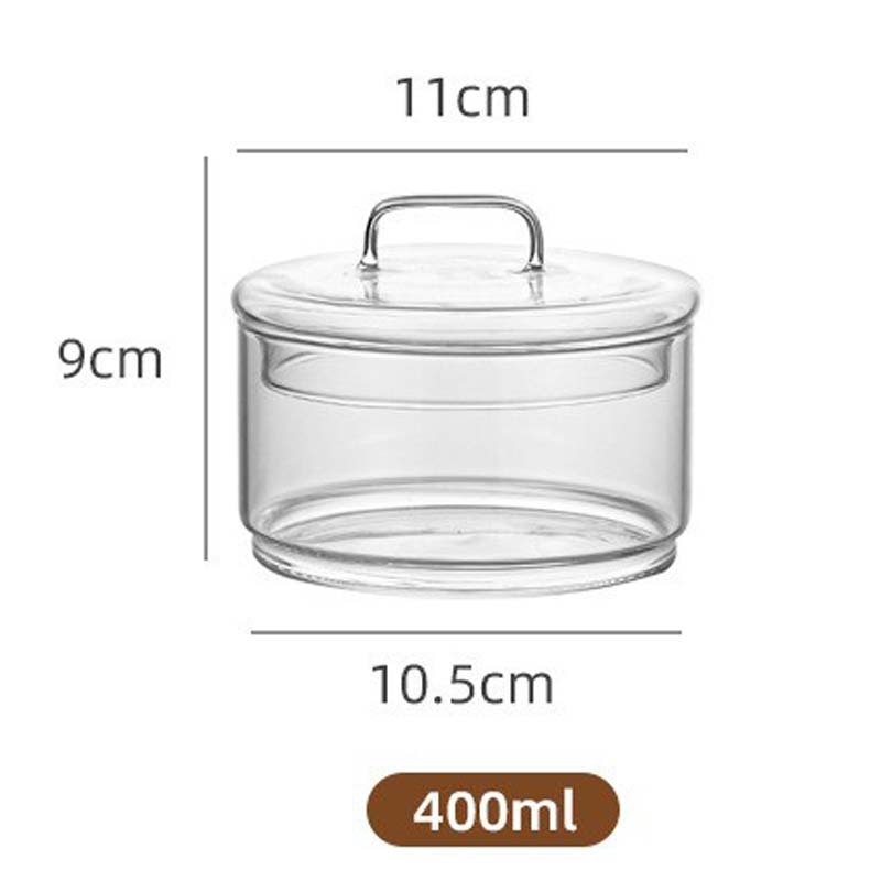 Magas boroszilikát üvegből készült salátás tál fedővel, tárolóedény és gabonatároló palack, 400 ml