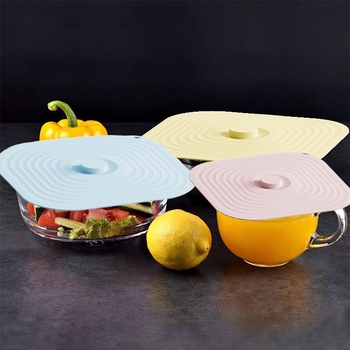 Set de cinci capace din silicon pătrate, mari, pentru păstrarea prospețimii, capace de etanșare a alimentelor îngroșate cu izolație termică