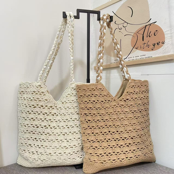 Nova velika kapaciteta crochet tote torba, ručno pletena za rameni, elegantna ženska dnevna torba s čipkom