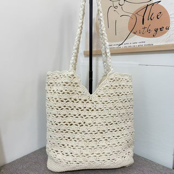 Nova velika kapaciteta crochet tote torba, ručno pletena za rameni, elegantna ženska dnevna torba s čipkom