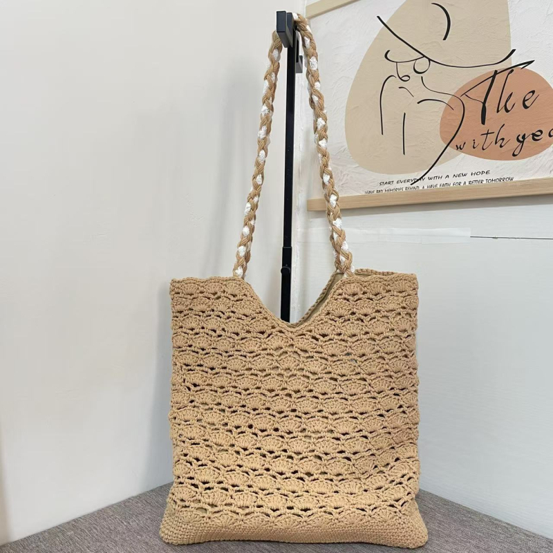 Nova velika kapaciteta crochet tote torba, ručno pletena za rameni, elegantna ženska dnevna torba s čipkom