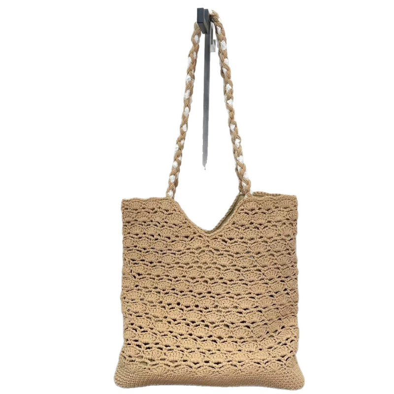 Nova velika kapaciteta crochet tote torba, ručno pletena za rameni, elegantna ženska dnevna torba s čipkom