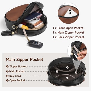 Ženska crossbody torbica, retro europsko-američki stil, mala okrugla torbica sa zatvaračem i resicom