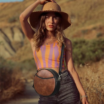 Ženska crossbody torbica, retro europsko-američki stil, mala okrugla torbica sa zatvaračem i resicom