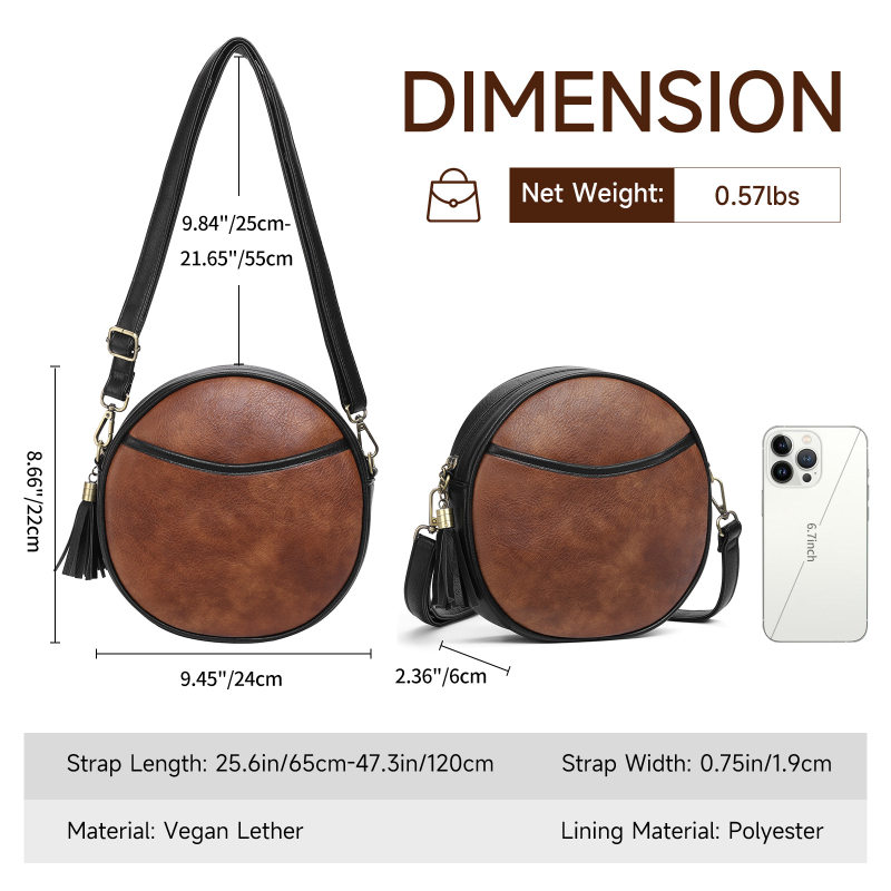 Ženska crossbody torbica, retro europsko-američki stil, mala okrugla torbica sa zatvaračem i resicom