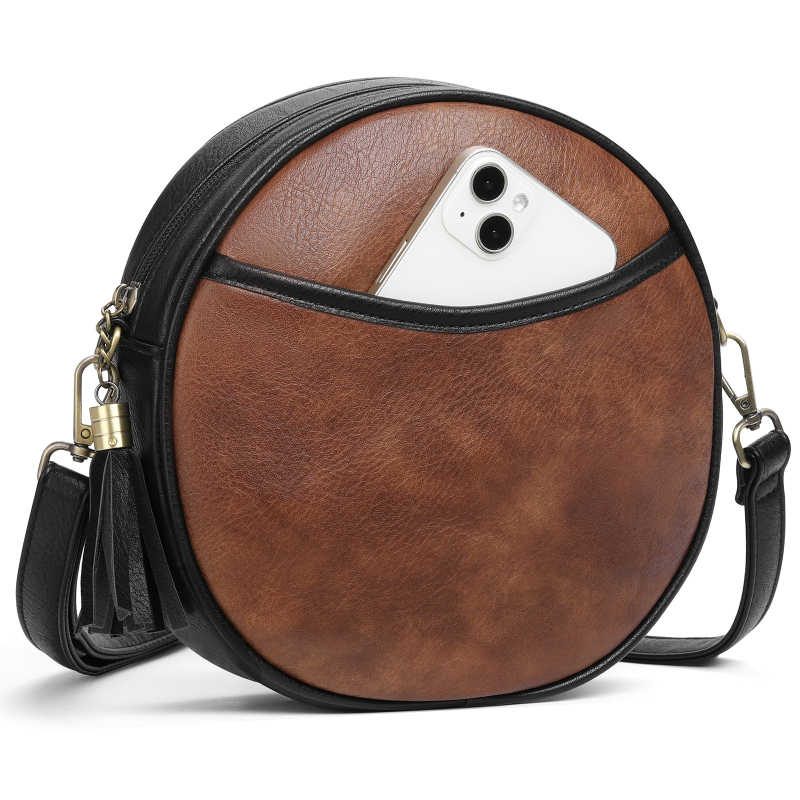 Ženska crossbody torbica, retro europsko-američki stil, mala okrugla torbica sa zatvaračem i resicom