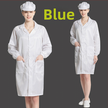 Antistatický dlhý odev do čistých priestorov, unisex, modro-biely