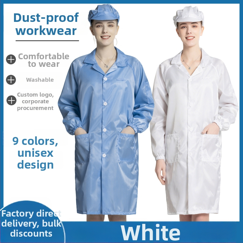 Antistatický dlhý odev do čistých priestorov, unisex, modro-biely