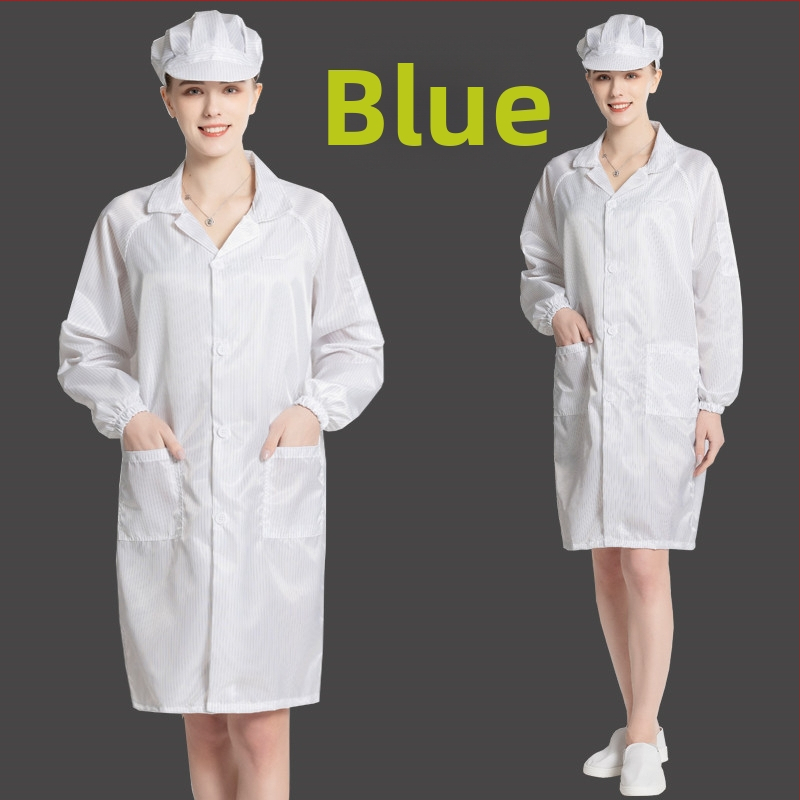 Antistatický dlhý odev do čistých priestorov, unisex, modro-biely