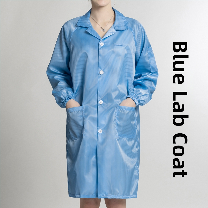 Antistatický dlhý odev do čistých priestorov, unisex, modro-biely