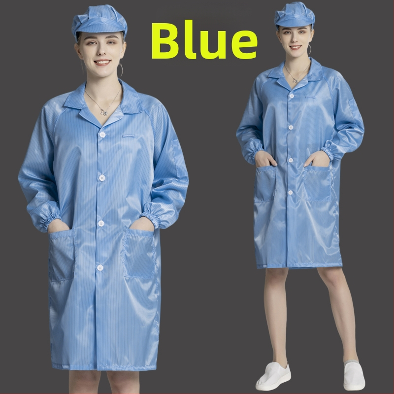 Antistatický dlhý odev do čistých priestorov, unisex, modro-biely