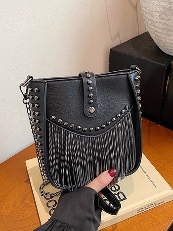 PU materijala crossbody torbica s lancem, nita i resicama, retro dizajn