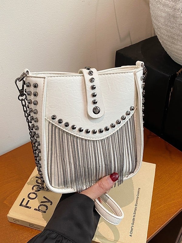 PU materijala crossbody torbica s lancem, nita i resicama, retro dizajn