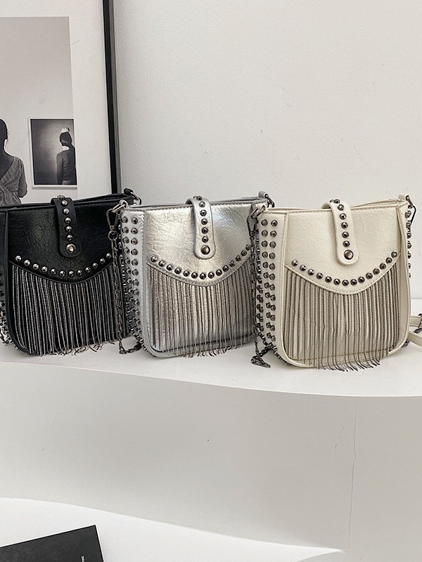 PU materijala crossbody torbica s lancem, nita i resicama, retro dizajn