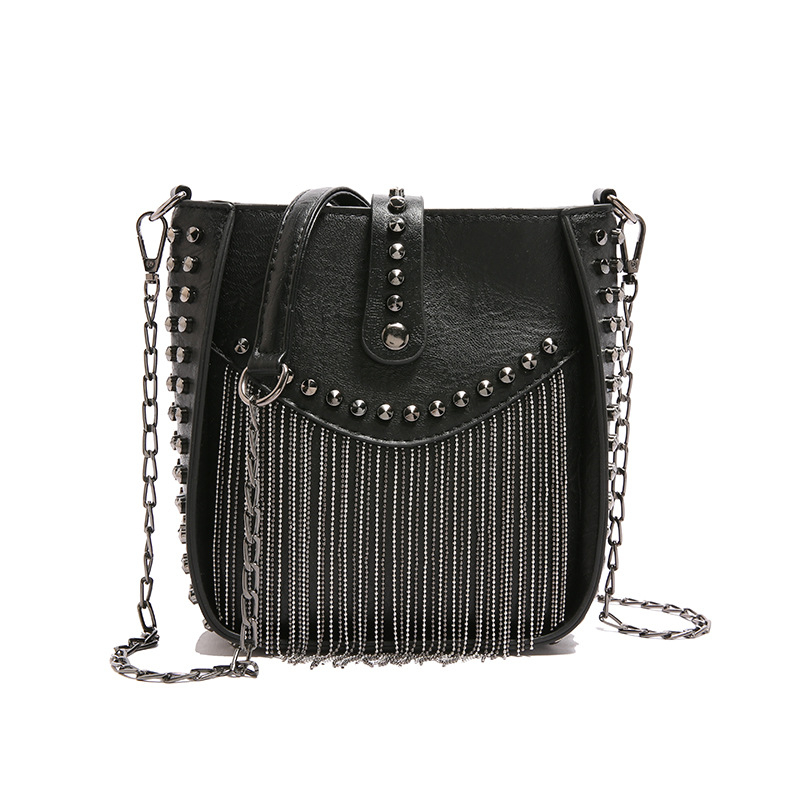 PU materijala crossbody torbica s lancem, nita i resicama, retro dizajn