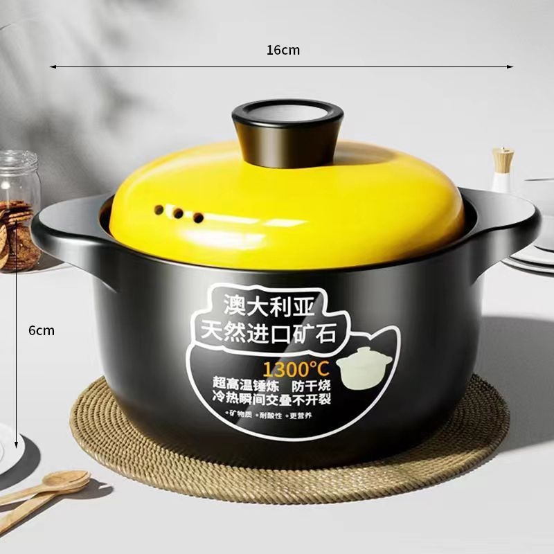Vas de lut pentru tocănițe și supă, oală ceramică pentru aragaz cu gaz, fund plat, 2.1–3 L, antiaderent, pentru orez și supe