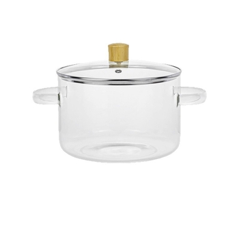 Oală din sticlă borosilicată pentru foc direct, transparentă, cu mâner dublu, 3,1–4 L, pentru supe și tocănițe, uz casnic