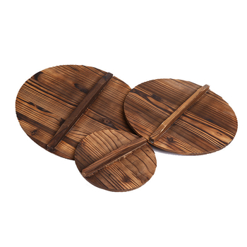 Capac rotund din lemn pentru wok – capac din lemn masiv, pentru wok din fontă (diametru 30–36 cm)