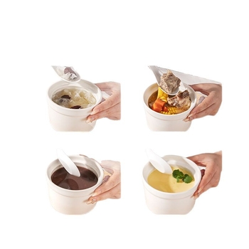  Vas ceramic bain-marie cu capac, pentru cuib de păsări și supă cu budincă de ou, bol pentru aburi, dimensiuni mici/medii/mari