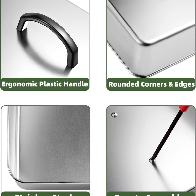 Accesorii pentru tavă de copt – capac dreptunghiular greu, din oțel inoxidabil, pentru topirea brânzei, și capac de aburi