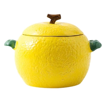 Castron ceramic pentru supă cu capac, capacitate mare, mâner dublu, pentru tăiței și supe