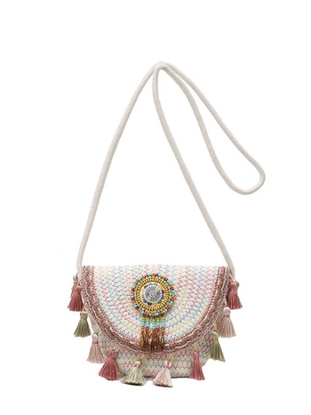 2026 nova stilna torba za odmor, opuštana plažna torba, torba u obliku školjke, pletena crossbody torba s resicama