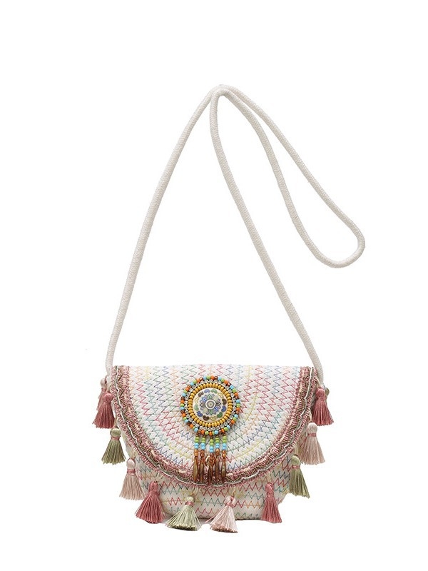 2026 nova stilna torba za odmor, opuštana plažna torba, torba u obliku školjke, pletena crossbody torba s resicama