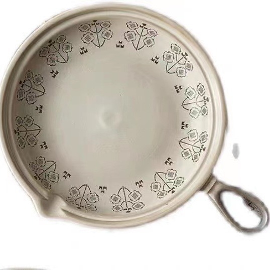 Caserolă ceramică vintage cu mâner pentru gătit la foc deschis, fund plat, 2,1–3 L
