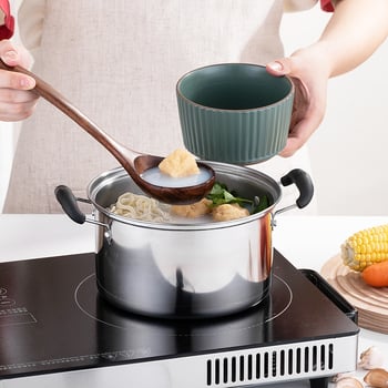 Oală din oțel inoxidabil cu pereți drepți, oală mică de supă cu două mâneri, stil american, înaltă, compatibilă cu inducția, diametrul 20 cm, capacitate 1,1–2 L, capac din sticlă temperată